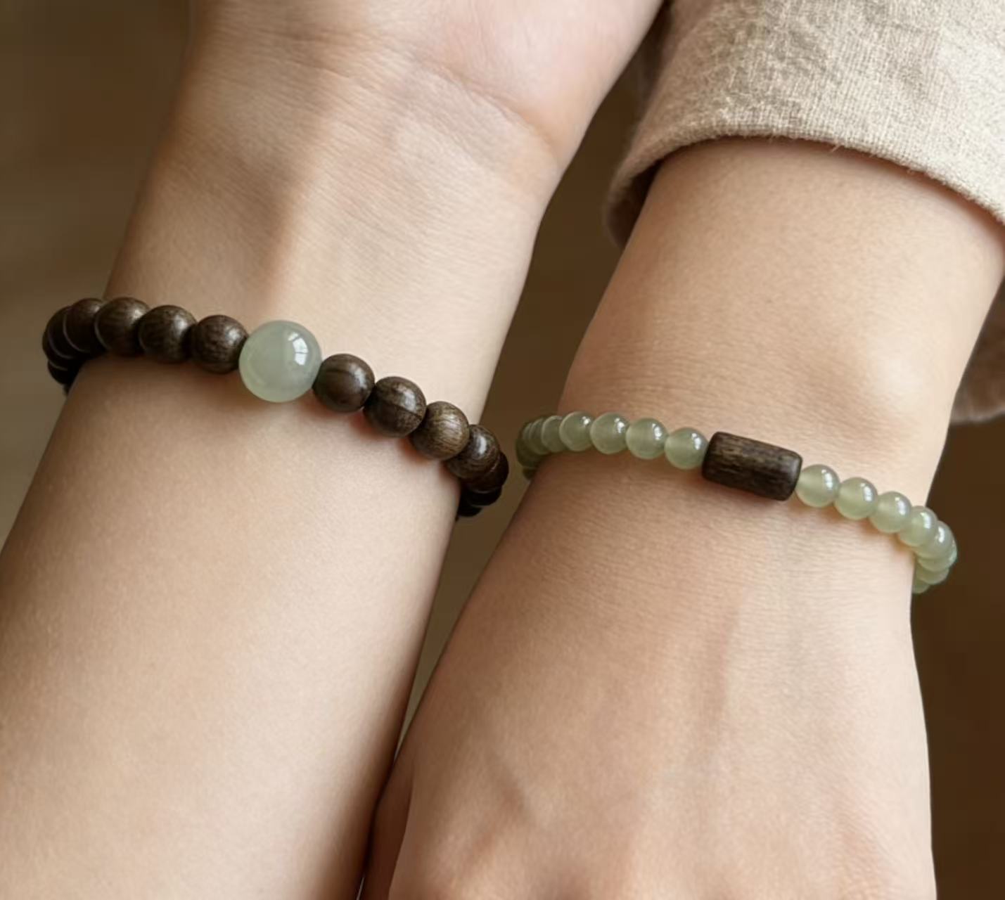 Sandalwood & Jade Bead Bracelet