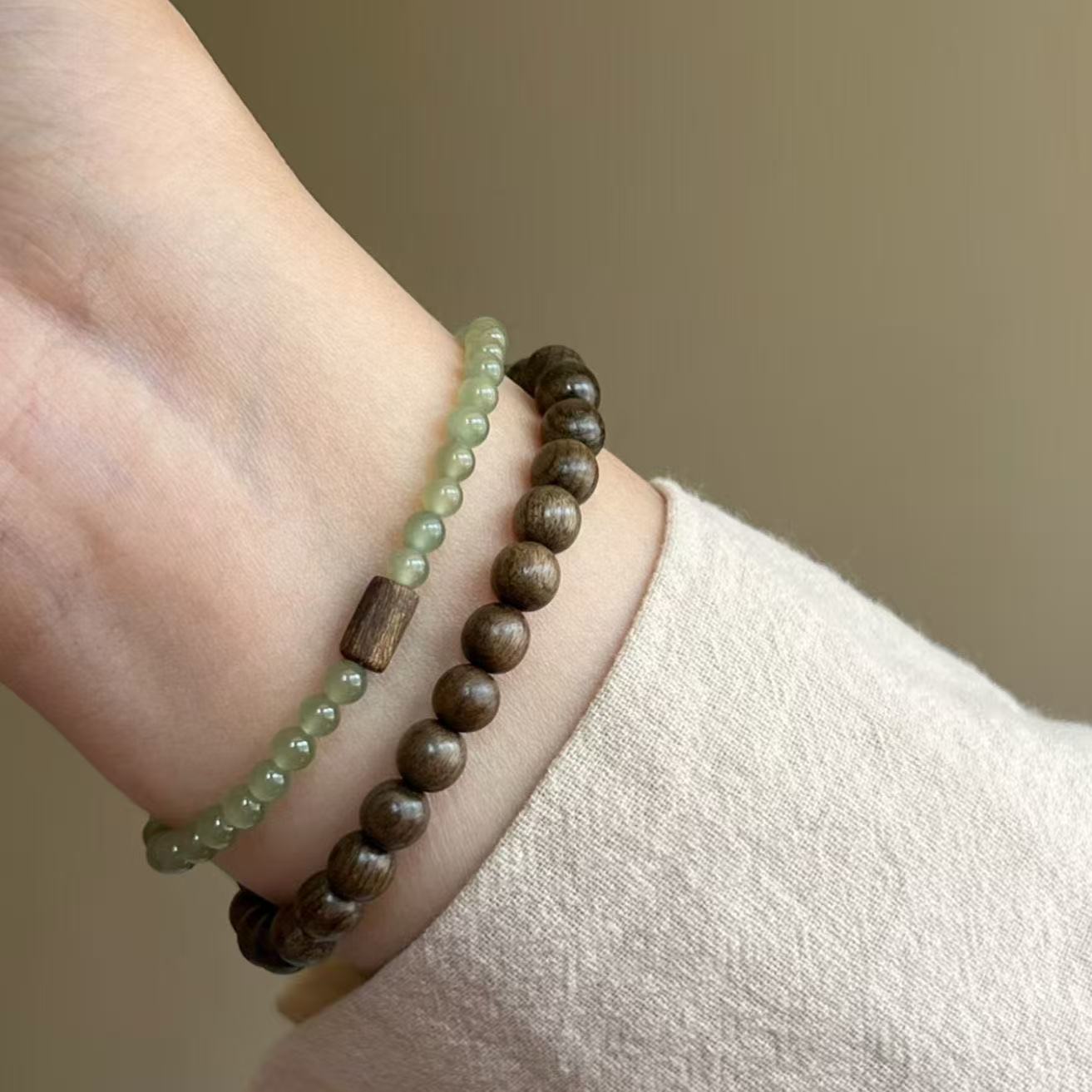 Sandalwood & Jade Bead Bracelet