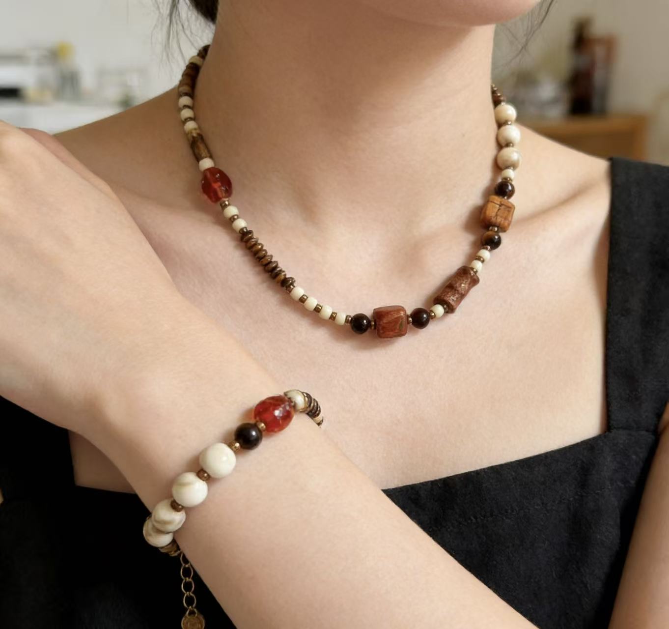 Boho Earth Tone Necklace & Bracelet Set