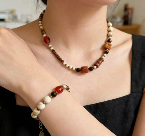 Boho Earth Tone Necklace & Bracelet Set