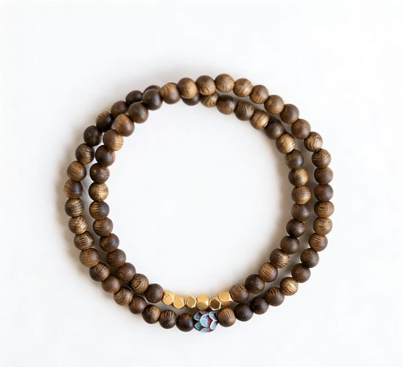 Dark Agarwood Double Stack Lotus Bracelet Set