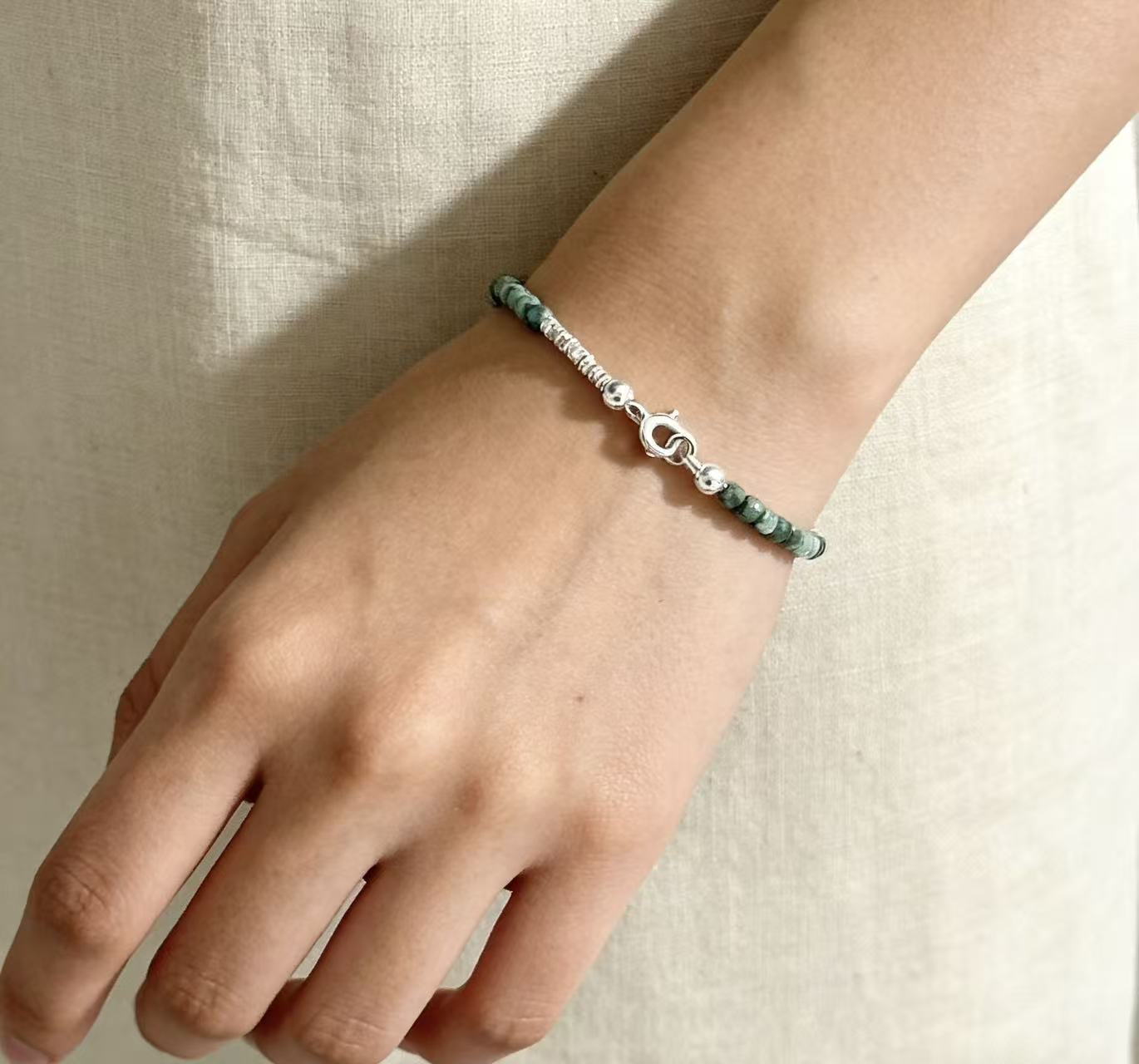 African Turquoise & Silver Dainty Beaded Bracelet