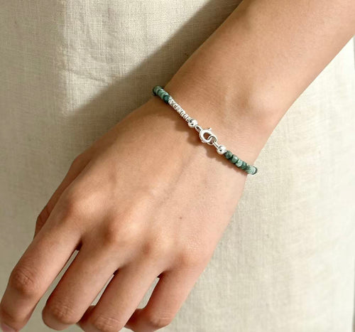 African Turquoise & Silver Dainty Beaded Bracelet