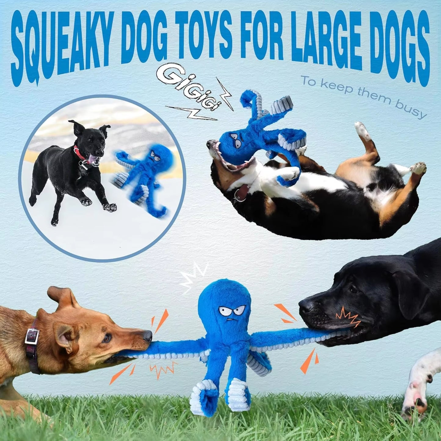 Octopus Plush Squeaky Dog Toy with Tug Legs