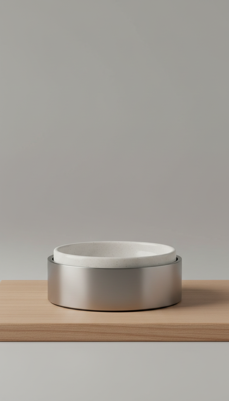 Brushed steel ceramic water bowl