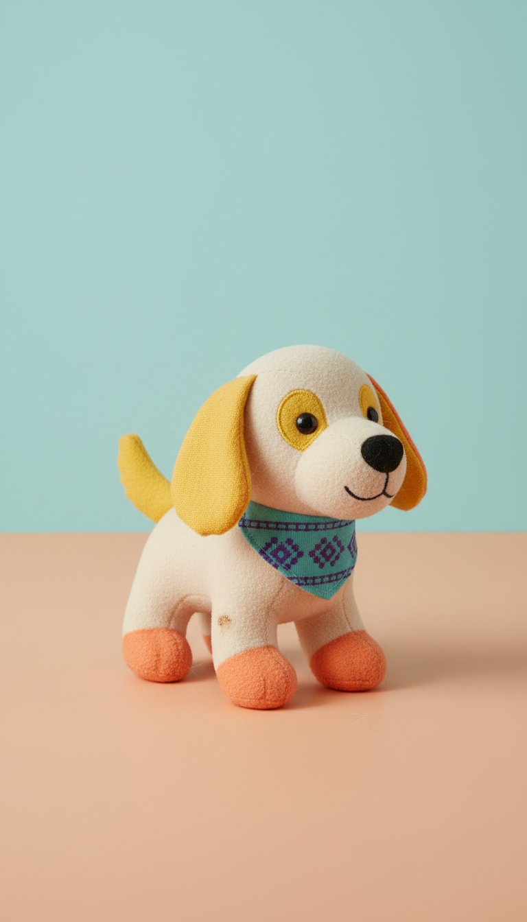 Plush dog toy with bright accents