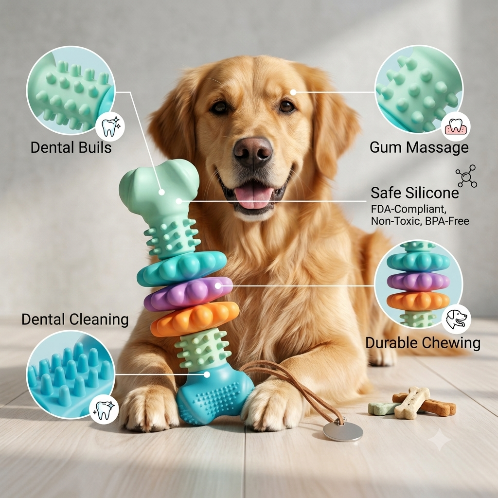 Dog Dental Chew Toy – Silicone Teeth Cleaning Bone for Dogs