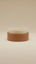 Ceramic pet food bowl with wooden base