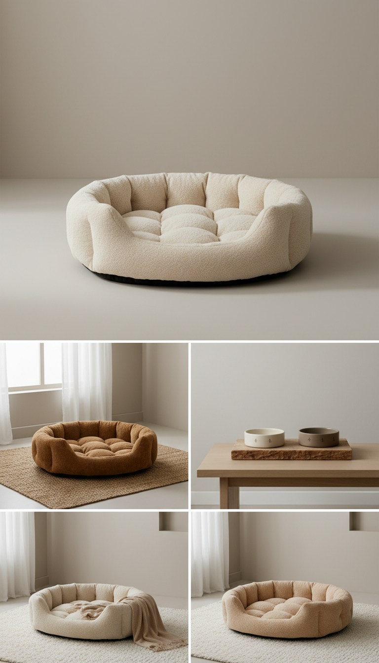 Plush pet bed in earth tones